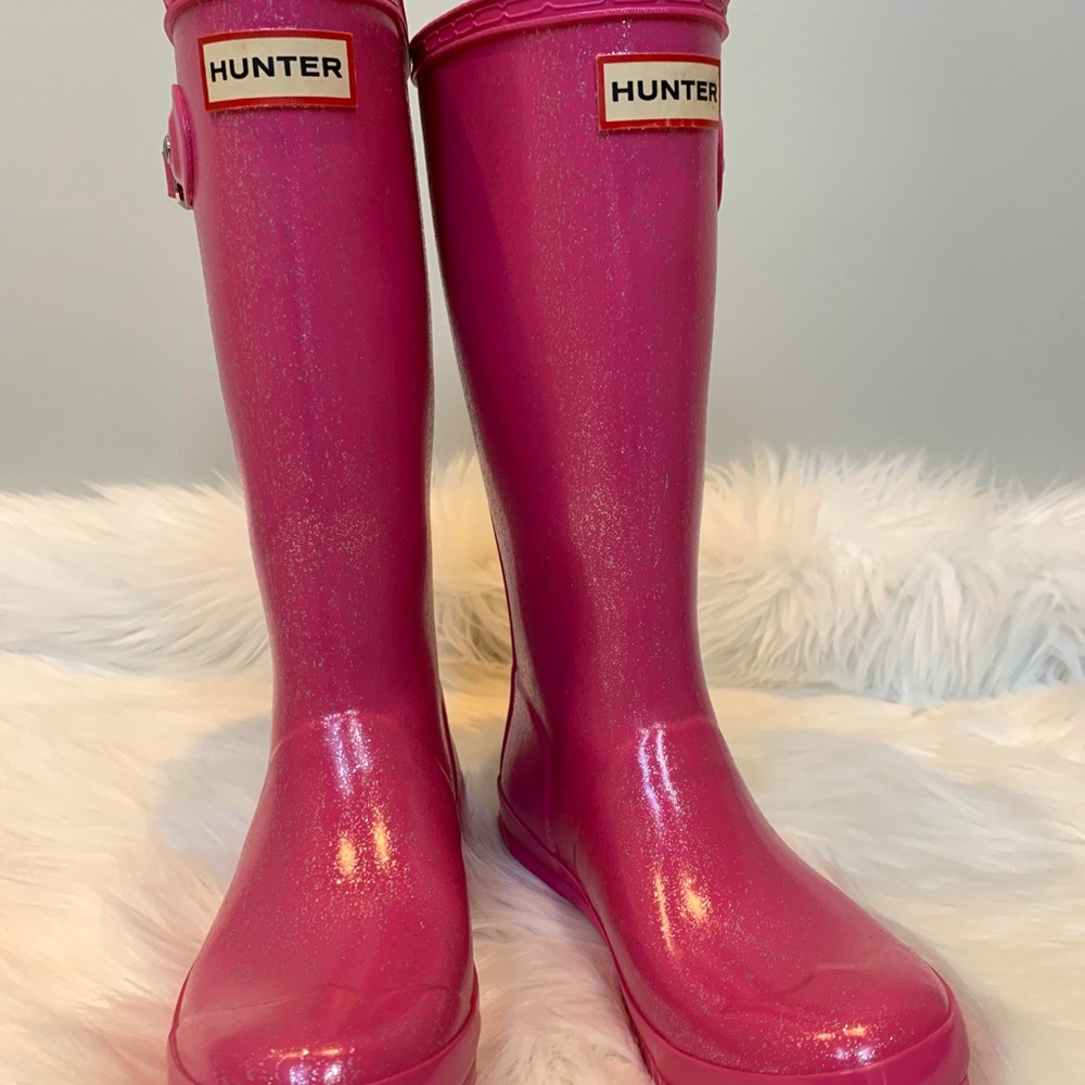 Hunter youth sz US 2 pink glitter rain boots